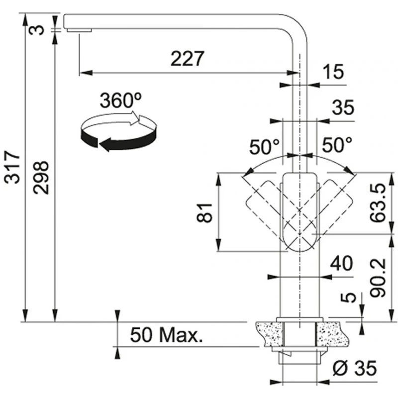 Franke FC 0441 MYTHOS Mitigeur, Noir Industriel 115.0550.441 – Image 3